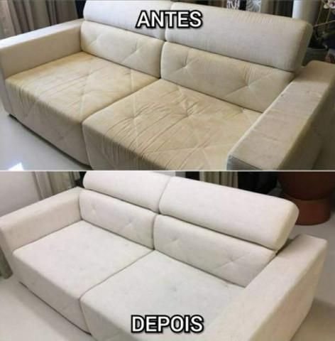 Sofá antes e depois da limpeza